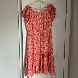 J. Crew Factory Tiered Midi Dress in Coral